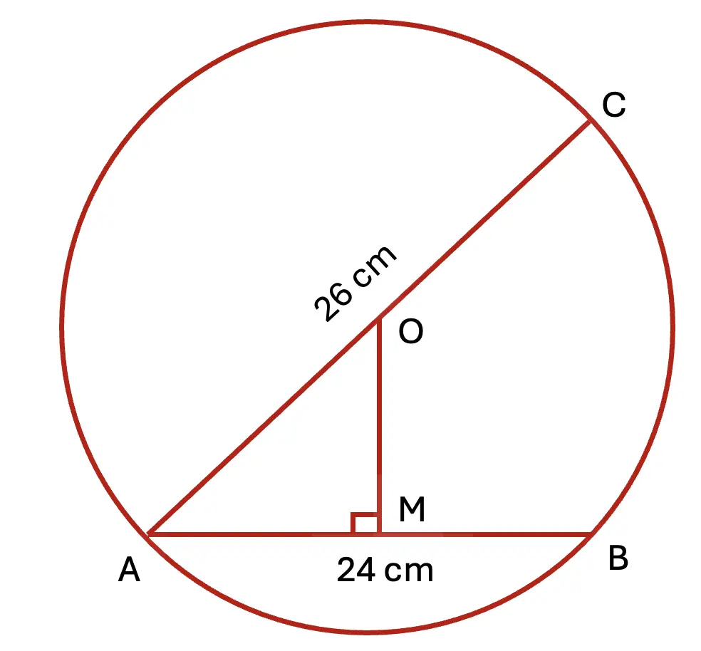 Chord AB with diameter AC = 26 cm