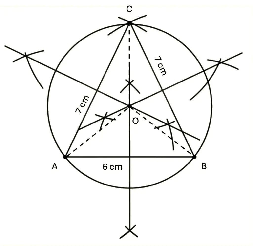 Circumcircle of &Delta;ABC with circumcentre O