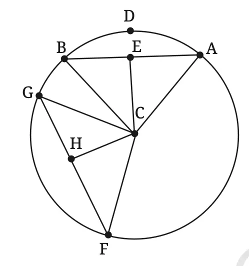 Chords AB and FG with midpoints E and H
